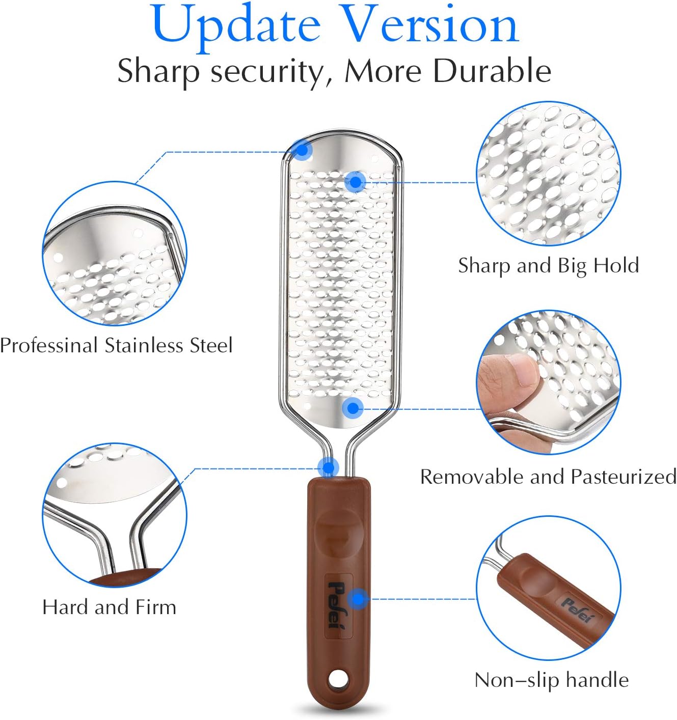 Professional Pedicure Foot File, Colossal Stainless Steel Detachable Foot Scrubber, Hard Skin Removers Pedicure Rasp for Wet and Dry Feet