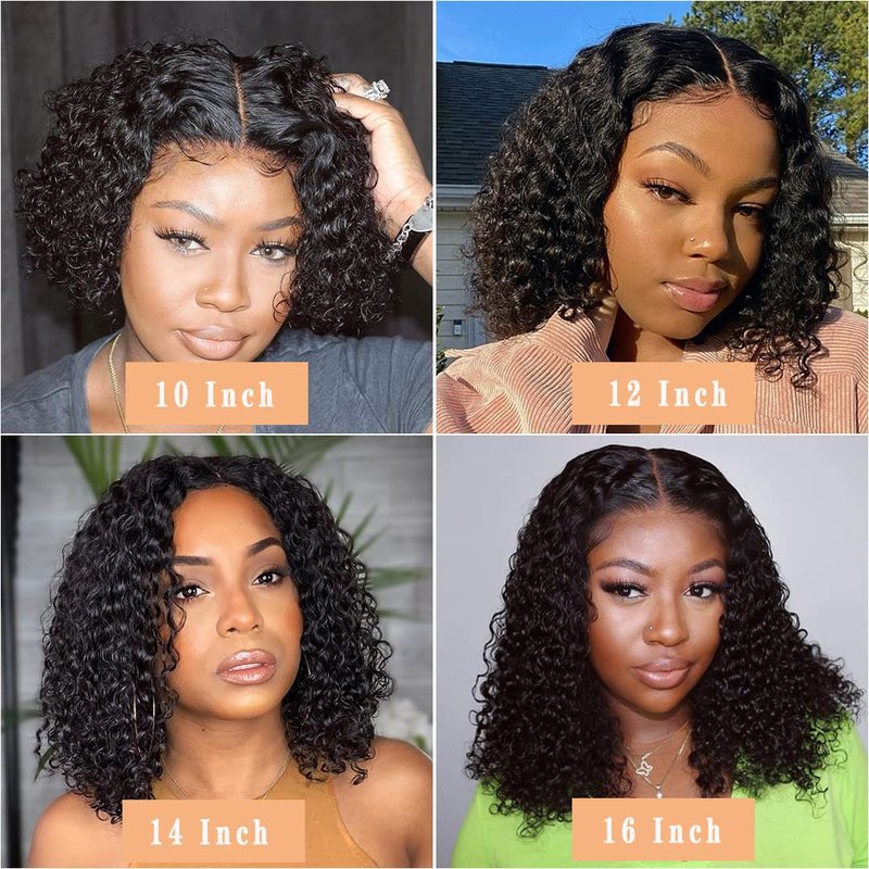 Jewhaut 13x4 Deep Wave HD Lace Front Wigs Human Hair 180% Density Glueless Bob Wigs Human Hair Pre Plucked Short Bob Wigs for Black Women Frontal Wig Human Hair Natural Black Color 12 Inch