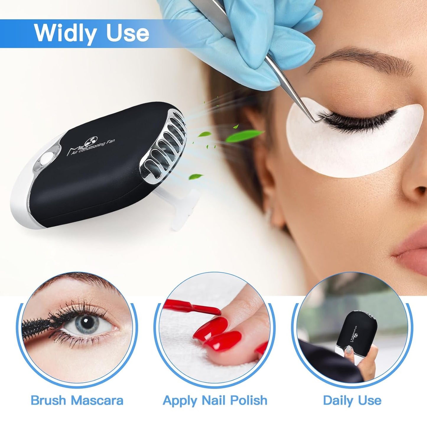 Lash Fan Mini Portable Eyelash Fan Handheld for Eyelash Extension Rechargeable USB C Air Cooling Blower with Built in Sponge Lash Extension Application(Pink)