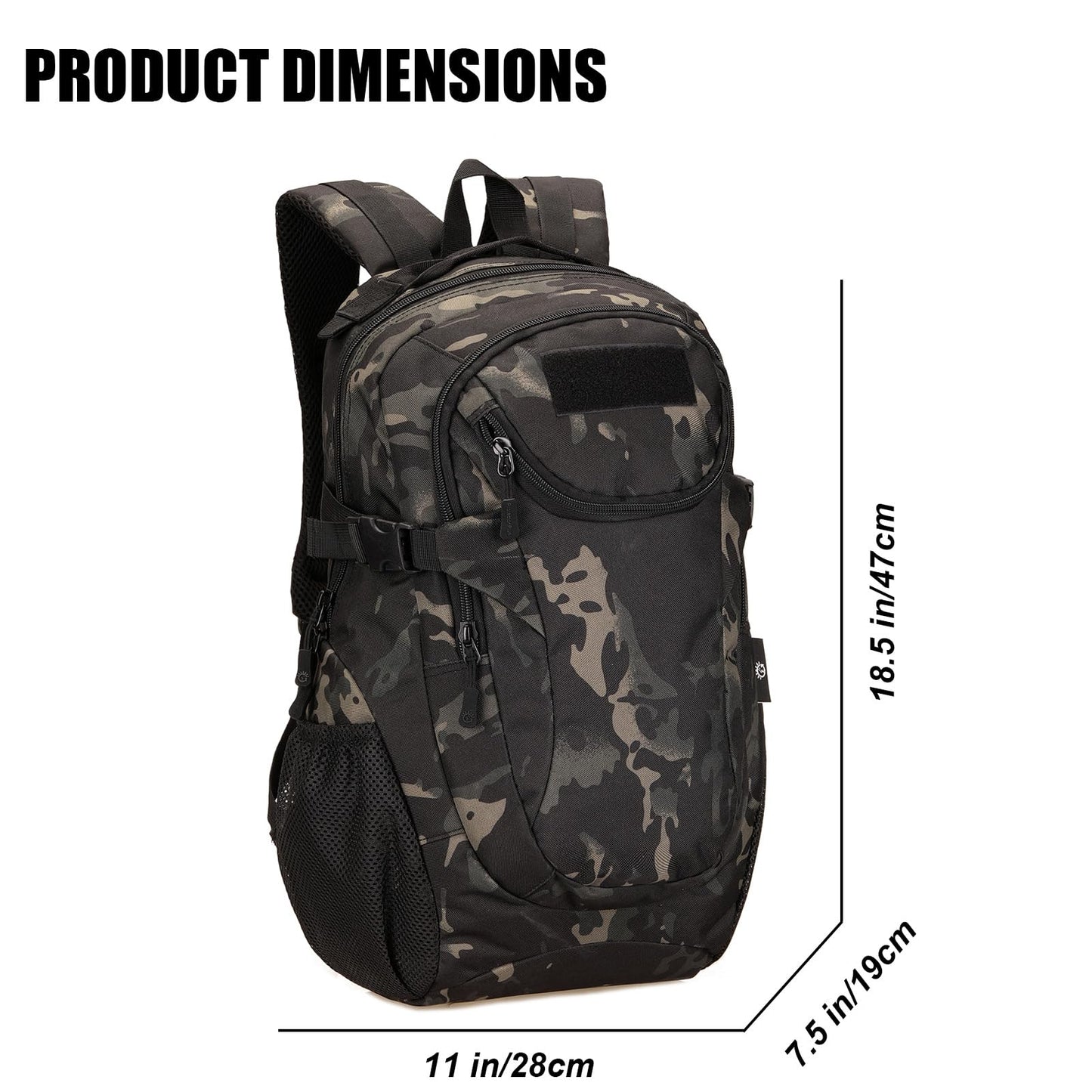 ArcEnCiel Motorcycle Backpack Tactical Bag Army Pack - Rain Cover+Patch Included(Black Camo)