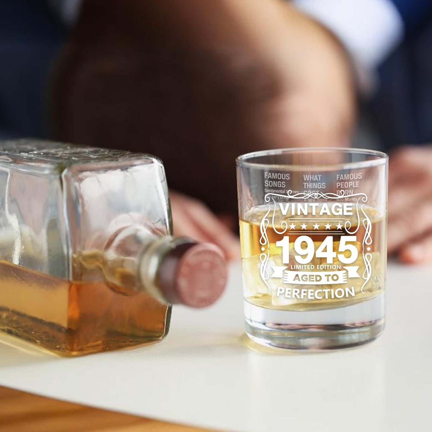 Old Fashioned Glasses-1945-Vintage 1945 old time information 10.25oz Whiskey Rocks Glass -80th Birthday Aged to Perfection - 80 years old gifts Bourbon Scotch Lowball Old Fashioned-1PCS