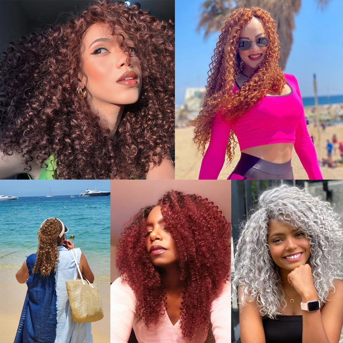 Highlight Brown Afro Kinky Curly Synthetic Hair Weave 4 Bundles 16 18 18 20 Inches Jerry Curl Synthetic Hair Weft Extensions(Color 30)