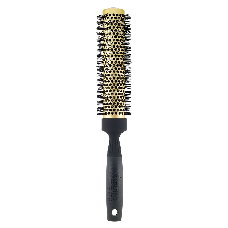 Creative Gold Nano Ceramic Hair Brush, 12.25 Inch Long Barrel, Ion Wavy Bristles, 2 Inch Round, Anti-Frizz, Styling, Volumizing, All Hair Types, 3.4 Ounces, Gold