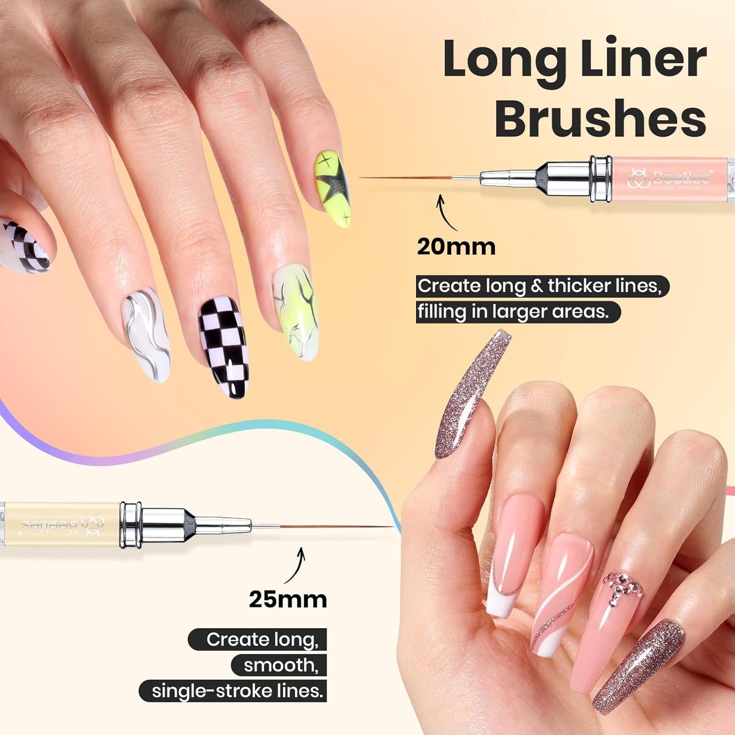 Beetles Nail Art Brushes, 8pcs Double-headed Nail Art Tool Set, Nail Dotting Tools, Striping Nail Art Brushes for Lines, Nail Drawing Pen with Bow knot Stickers Gift for Women