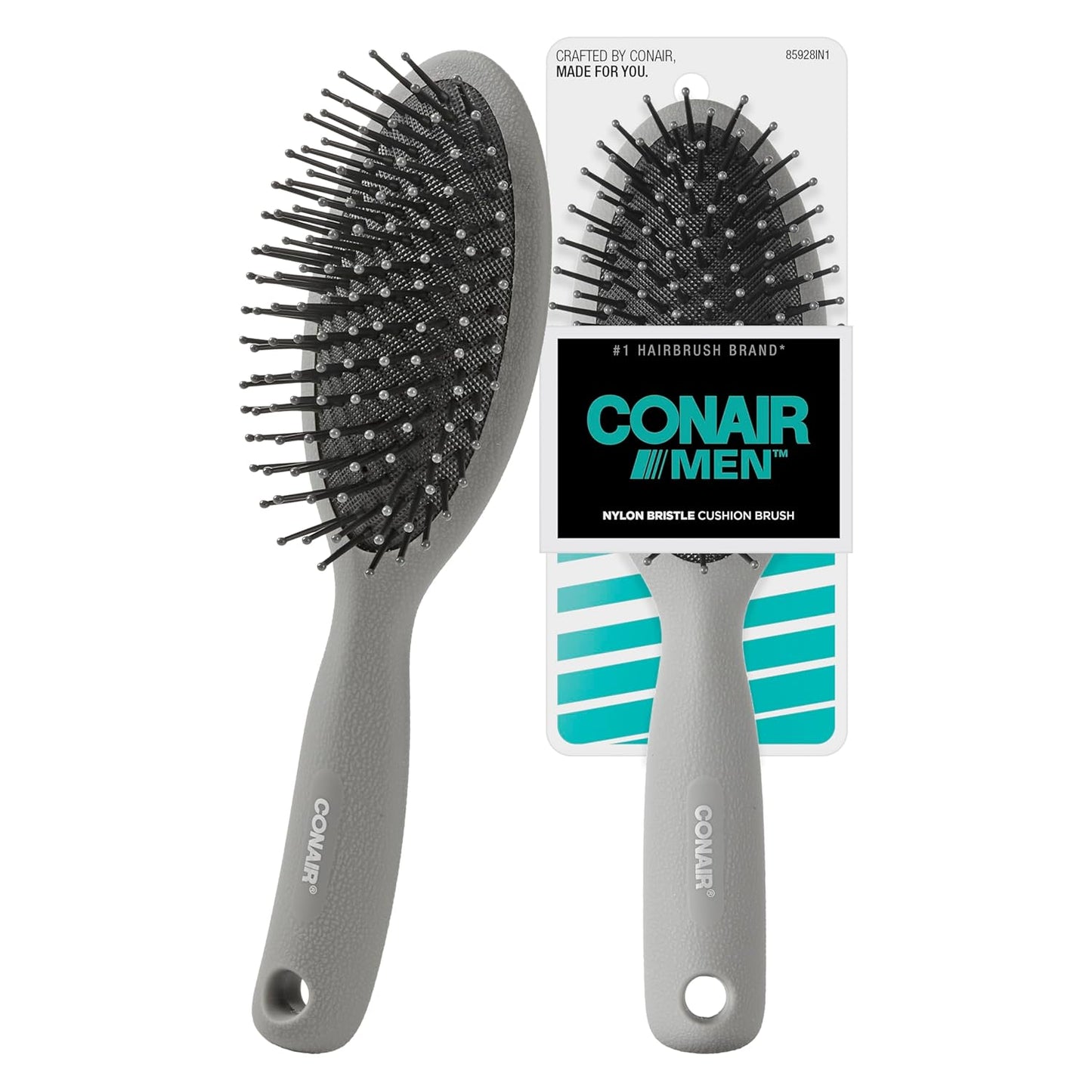 CONAIR Men Hair Brush, Men’s Detangler Brush for Everyday Brushing and All Hair Types, Flexible Cushion Base with Ball-Tipped Bristles Won’t Snag or Pull, Black