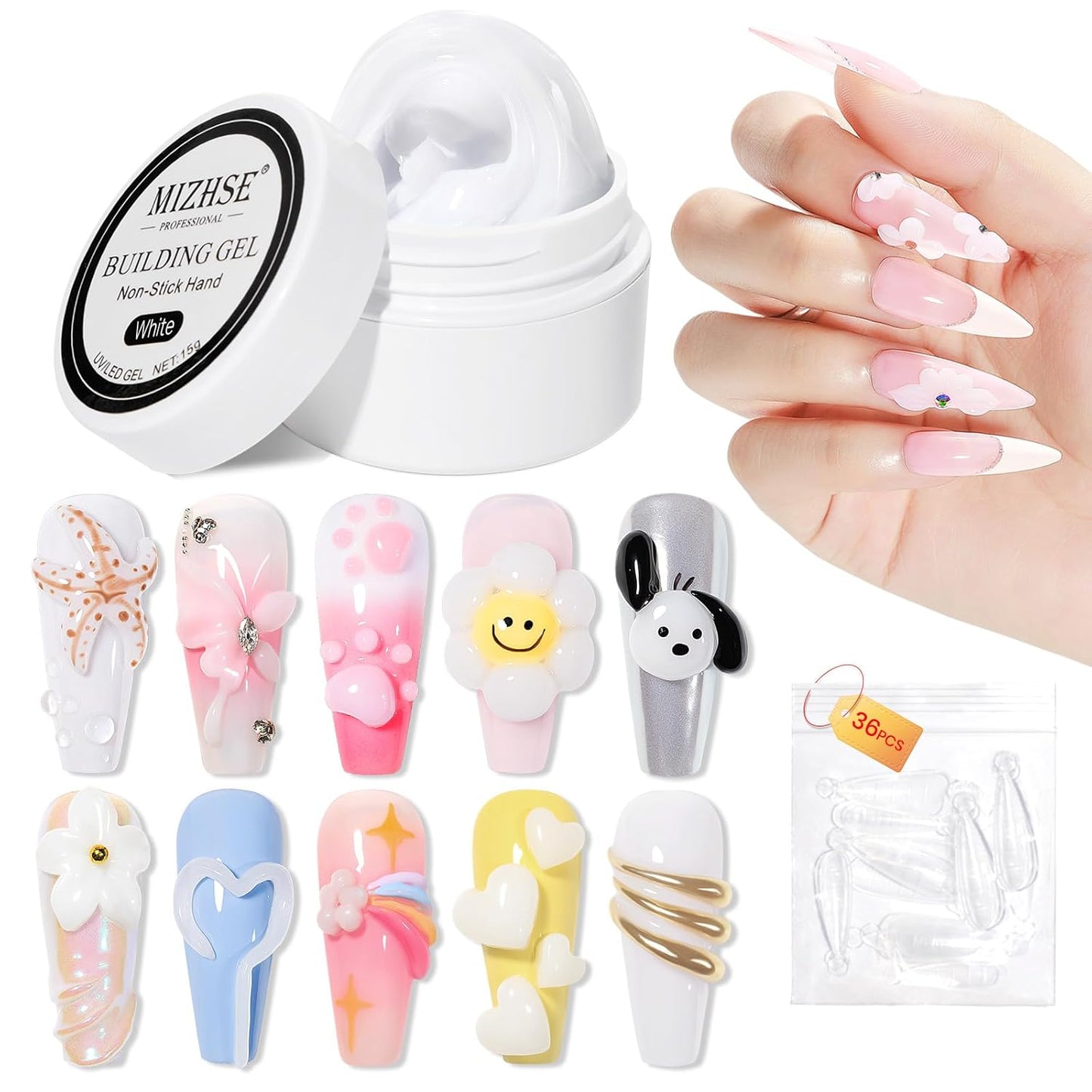 MIZHSE Solid Builder Gel for Nails, Clear Non-Sticky Sculpting Gel, 3D Nail Art Carving Building Modeling Hard Nail Extension Soak Off UV/LED Nail Art Salon Home DIY 15g