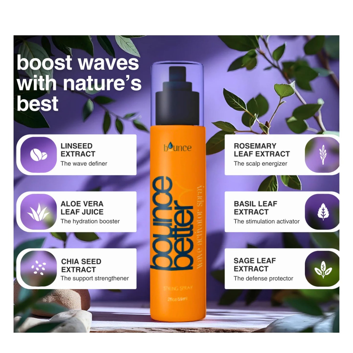 Bounce Better Wave Activator Leave in Conditioner Spray for Curly and Wavy Hair, Anti-Frizz Formula For Split Ends & Breakage