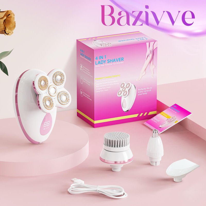 Electric Razors for Women Legs - Painless Body Shavers for Sensitive Skin - 5 in 1 Cordless Lady Trimmer for Women's Leg, Bikini and Face - Waterproof Wet/Dry Remover, Rechargeable, Fuchsia