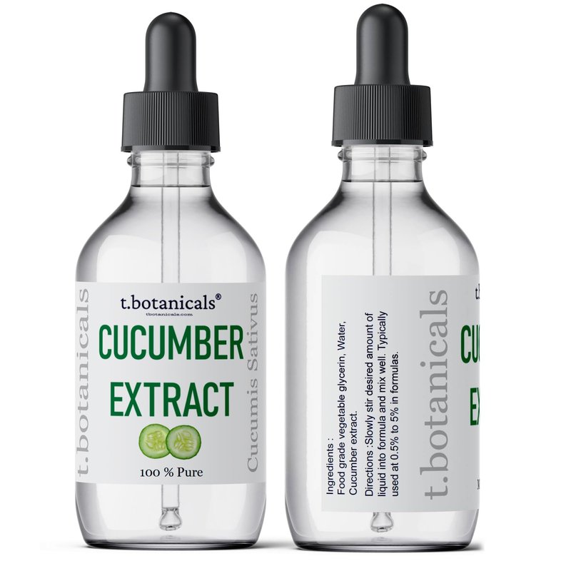 t.botanicals Pure Cucumber Extract Liquid Glycerite Alcohol Free Serum for Face Wash Mask Body Cosmetic Formulations and Skin Care Cream, Lotion, Shampoo, Conditioner Recipes (4 oz.)