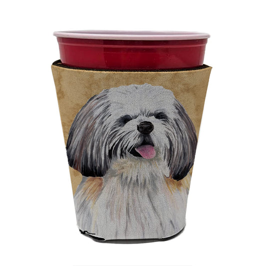 Caroline's Treasures SC9128RSC Shih Tzu Red Cup Hugger Cup Cooler Sleeve Hugger Machine Washable Drink Sleeve Hugger Collapsible Insulator Beverage Insulated Holder