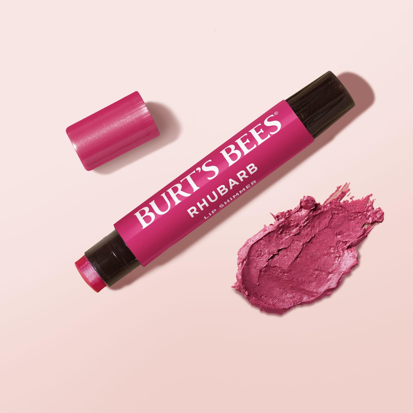 Burt's Bees Shimmer Lip Tint Set, Mothers Day Gifts, Tinted Lip Balm Stick, Moisturizing for All Day Hydration with Natural Origin Glowy Pigmented Finish & Buildable Color, Rhubarb (4-Pack)