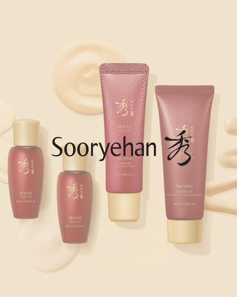 Sooryehan Hyobidam Fermented Skincare Trial Kit (Pack of 4) - Korean Skincare Miniature Set: Toner, Emulsion, Cream & Cleansing Foam - Herbal Hydration & Elasticity, Ginseng Extract, Travel Size Gift
