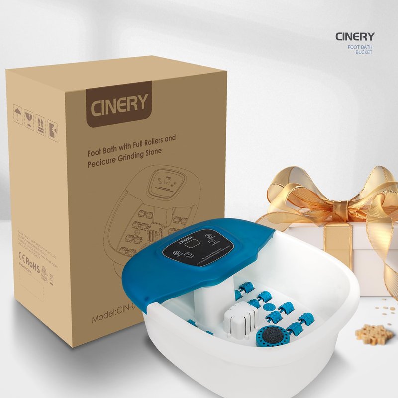 Cinery Foot Spa Bath Massager with Heat, Bubbles, Vibration and Pedicure Foot Spa with 16 Rollers for Feet Stress Relief, Foot Soaker with Mini Acupressure Massage Points & Temperature Control