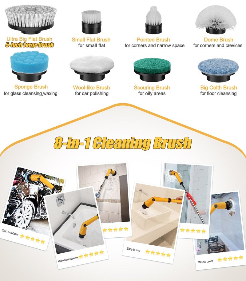 qimedo Scrubber Large Brushes Heads, 8-in-1 Spin Scrubber Replacement Brush Heads for qimedo, Leebein, Keimi, Alloyman, Bomves, YKYI, BEI & Hong