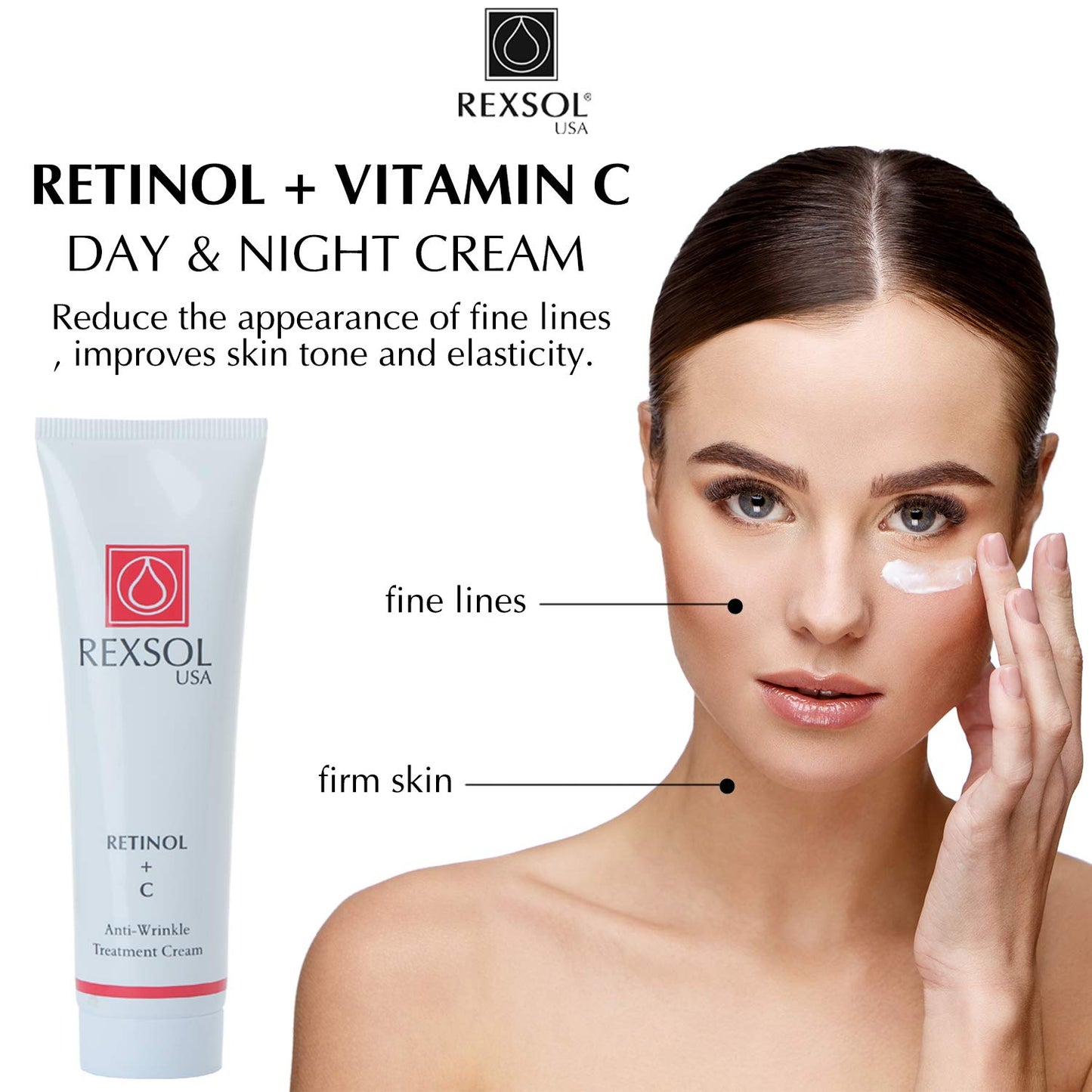 REXSOL Retinol + Vitamin C Anti-Aging Cream - Night Face Care & Dark Spot Remover | 2 OZ Infused with Vitamin E & A