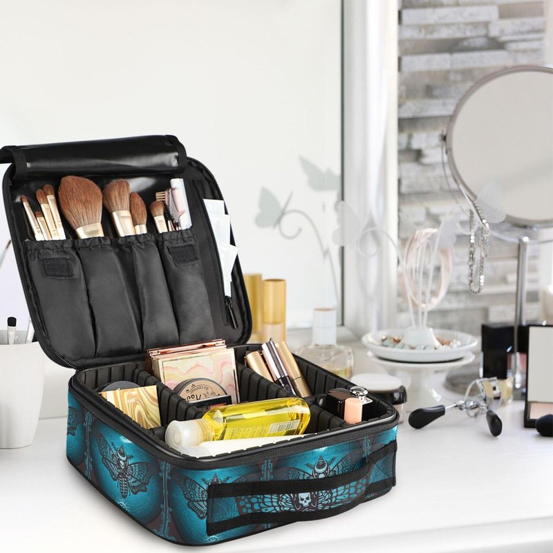 MNSRUU Travel Makeup Bag, Skull Makeup Bag Organizer Goth Butterfly Cosmetic Bag for Women Travel Toiletry Bag with Adjustable Dividers