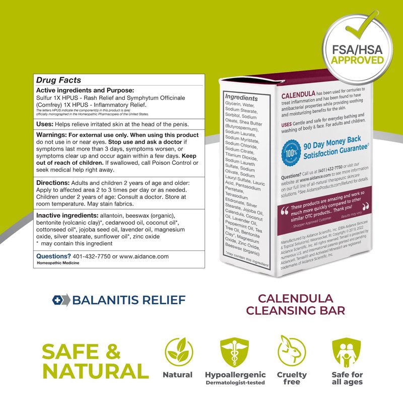 terrasil Balanitis Relief + Calendula Soap 2-Product Kit - Balanitis Treatment for Men, Natural Foreskin Ointment for Itch, Irritation & Redness Symptoms. Dermatologist Tested (.5oz Tube + Soap Bar)