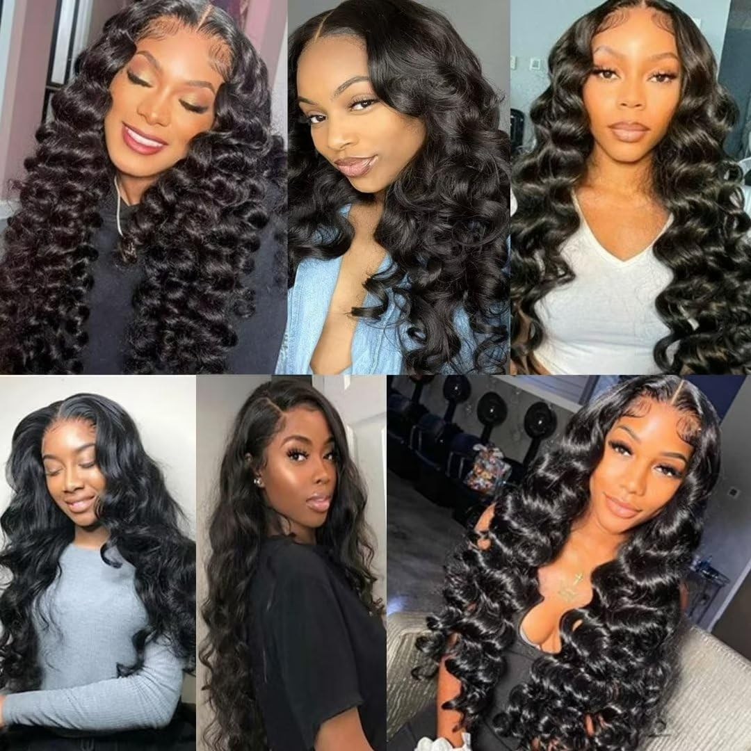 Loose Wave Bundles Human Hair 3Bundles Brazilain Virgin Loose Wave Human Hair Bundles Natural Black Color Can be Dyed (Natural Black, 10 10 10 Inch)