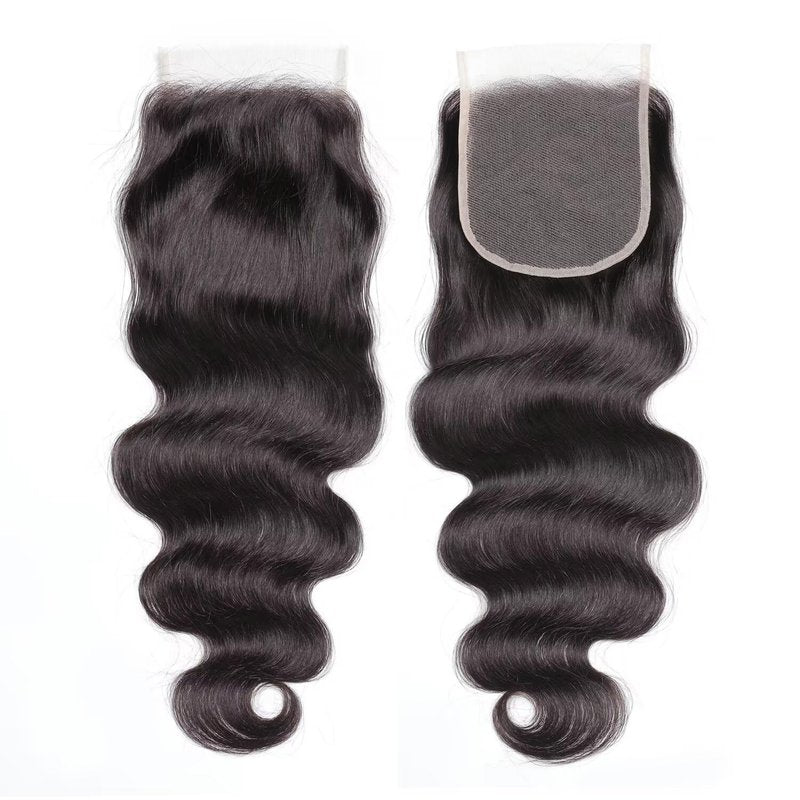 5x5 Lace Closure Body Wave Human Hair - Invisible Ultra-Thin Brazilian Virgin Hair, Pre-Plucked, Natural Black, 16 Inch