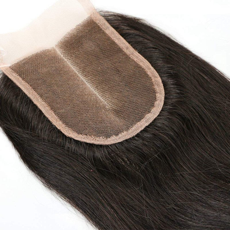 SINGLE BEST Brazilian Human Hair Bundles with Closure 10A Straight Bundles with Lace Closure 3 Bundles Human Hair with Lace Closure Free Part Natural Color (Straight, 8 8 8+8inch)