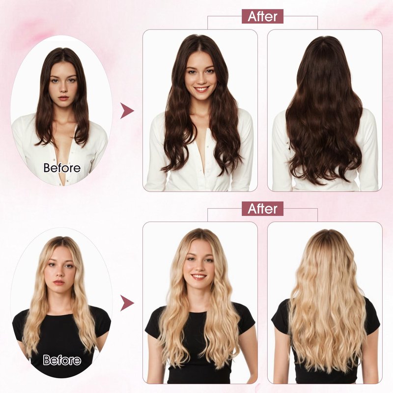 S-noilite Clip in Human Hair Extensions One Piece 5 Clips 3/4 Full Head Clip on Remy Hair Extension For Women Lighter One-Piece Design 20Inch 50g Natural Black