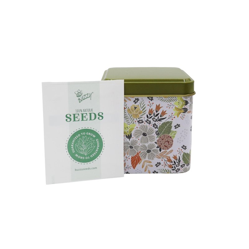 BUZZY Seeds Herbal Tea Garden Grow Kit – 3 Square Tin Planters with Lavender, Chamomile & Lemon Balm Seeds, Easy Indoor Herb Starter, Relaxing Gardening Gift Set