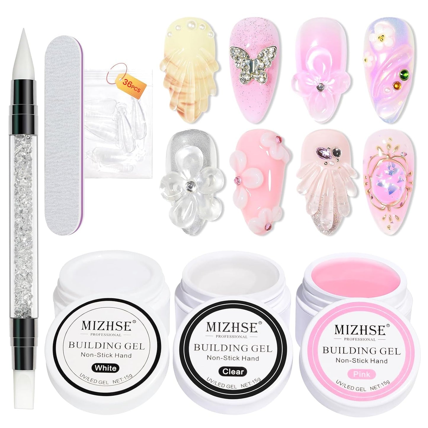 MIZHSE Solid Builder Gel for Nails, Clear Non-Sticky Sculpting Gel, 3D Nail Art Carving Building Modeling Hard Nail Extension Soak Off UV/LED Nail Art Salon Home DIY 15g