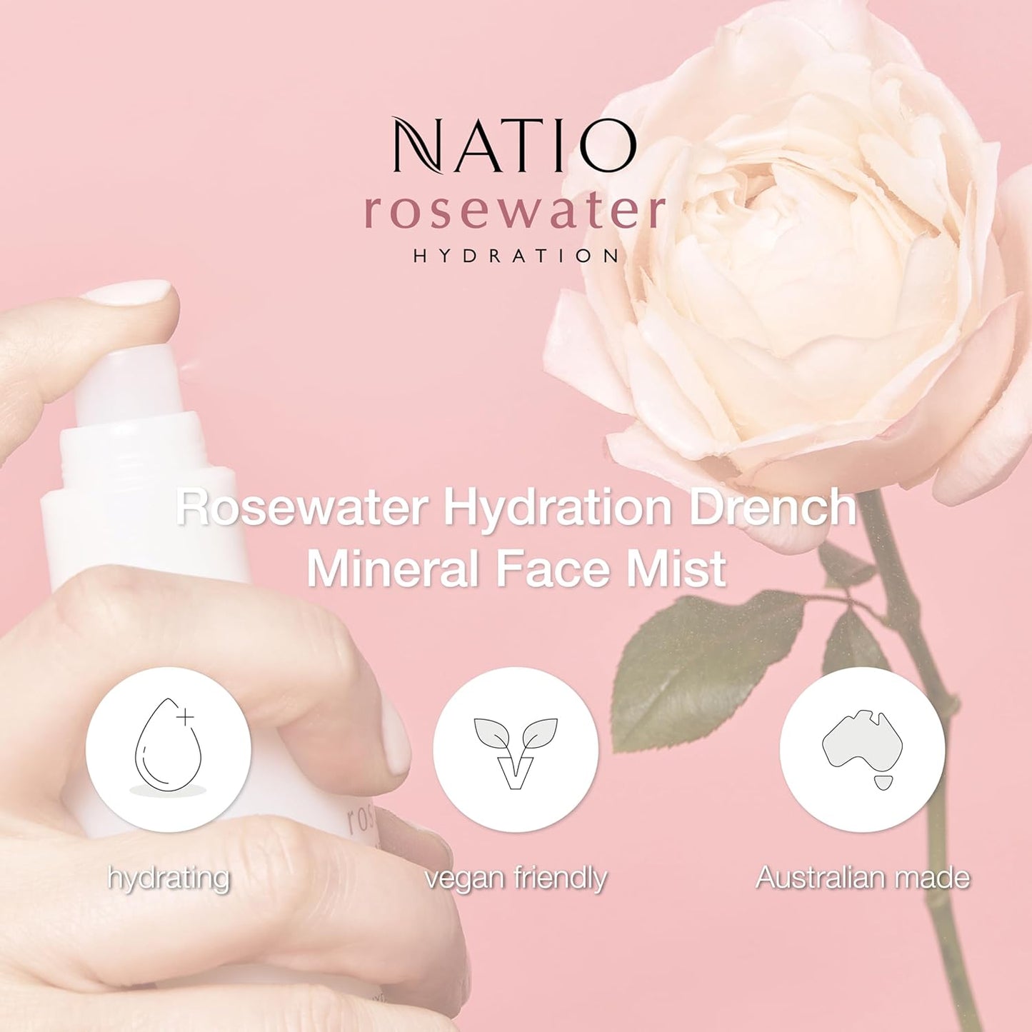 Rosewater Hydration Drench Face Mist - Mineral Moisturizer for All Skin Types | 6.7 oz Makeup-Safe Spray
