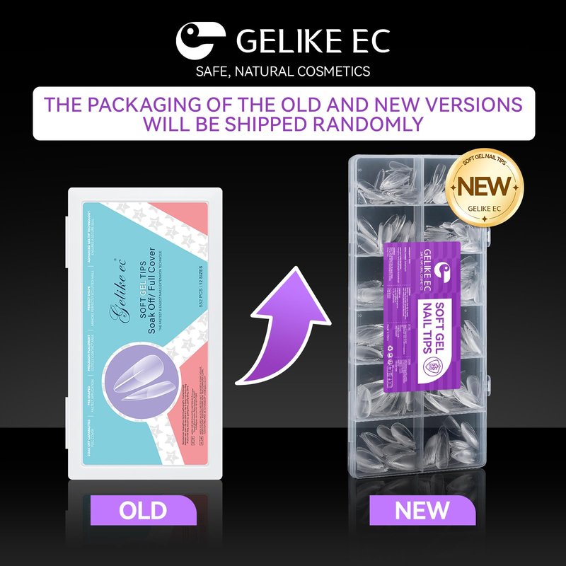 Gelike ec Nail Tips Almond for Salon: 552 Pcs 12 Sizes Medium Soft Gel Nail Tips for Manicure - Easy Use for Beginner DIY Women Girls Gifts - Sumer Nail Tip