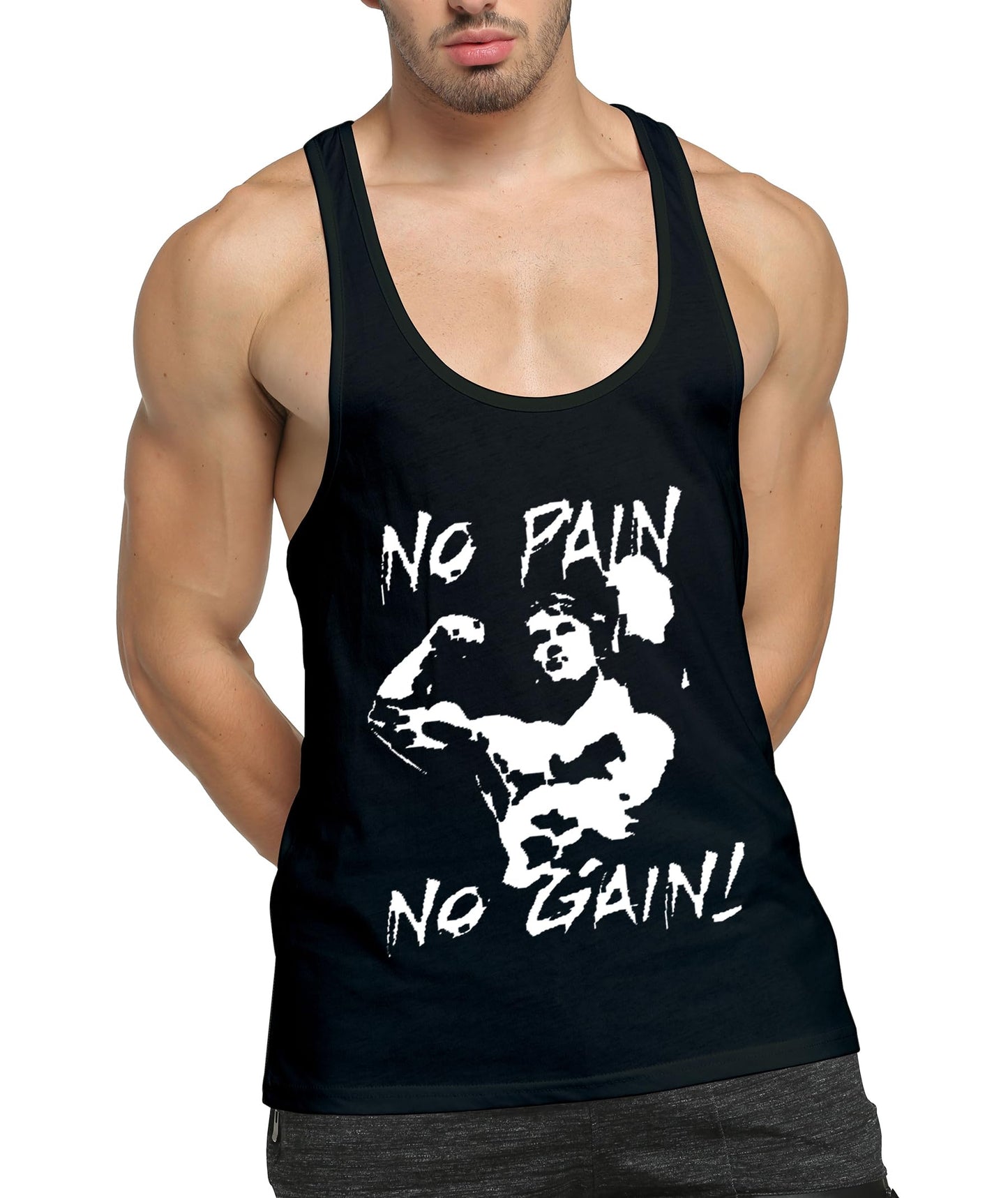 GYMLEADER Men's Tank Top 3 Pack Workout Gym Muscle Shirt Y-Back Fitness Bodybuilding Stringer Sleeveless Summer Training Running T-Shirts- Black+White+Green-L