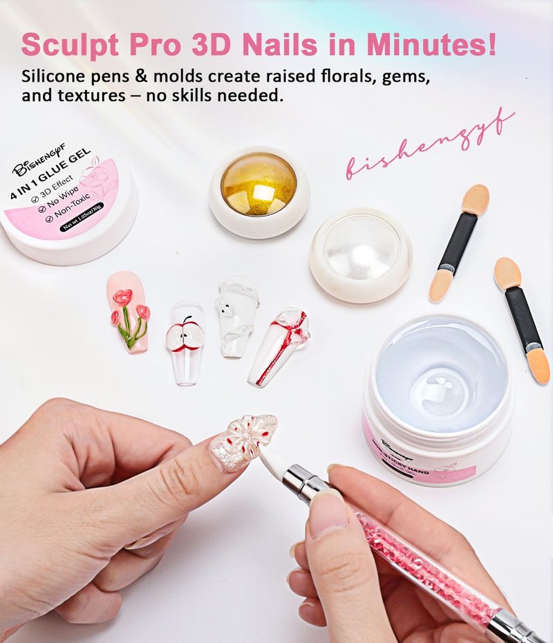 Solid Builder Gel and Chrome Nail Powder Kit BISHENGYF: 4 In 1 No Wipe 3d Sculpting Nail Gel Gold Aurora White Pearl Chrome Nail Powder Clear Non-Sticky Hand Extension Glue for Nail Decoration 30g