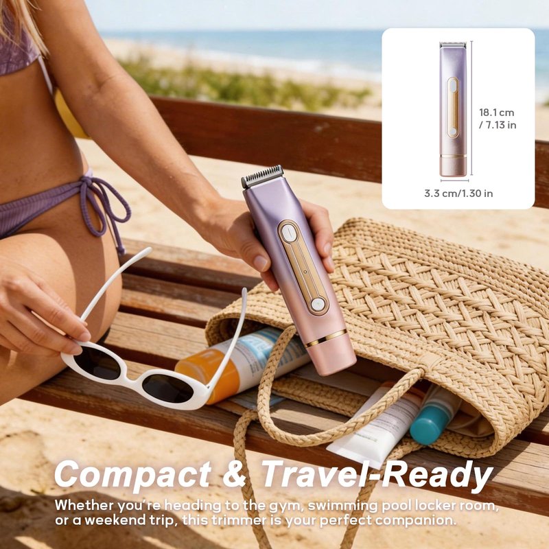 Bikini Trimmer for Women, 2-in-1 Waterproof & Cordless Dual Head Electric Razors, Painless Electric Shaver for Women, Wet/Dry Lady Shaver for Bikini Line, Face, Underarm & Legs,Purple
