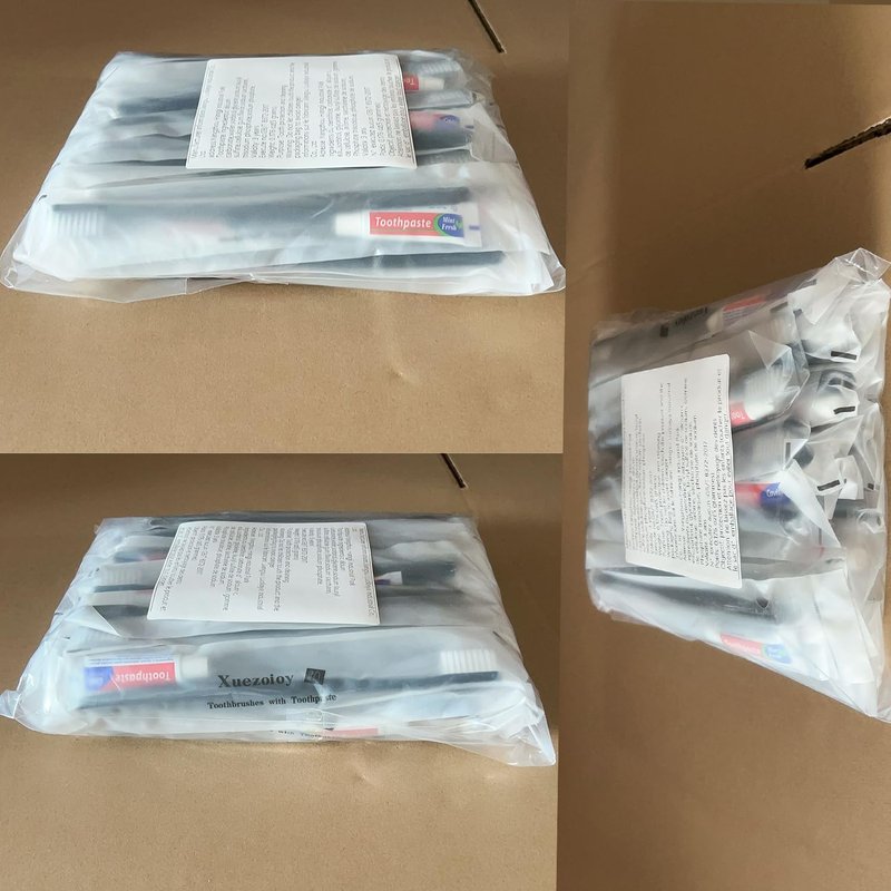 Xuezoioy Disposable Toothbrushes with Toothpaste Pack of 50,Black Individually Wrapped Disposable Travel Toothbrush Kit in Bulk for Homeless,Nursing Home,Shelter,Hotel,Charity