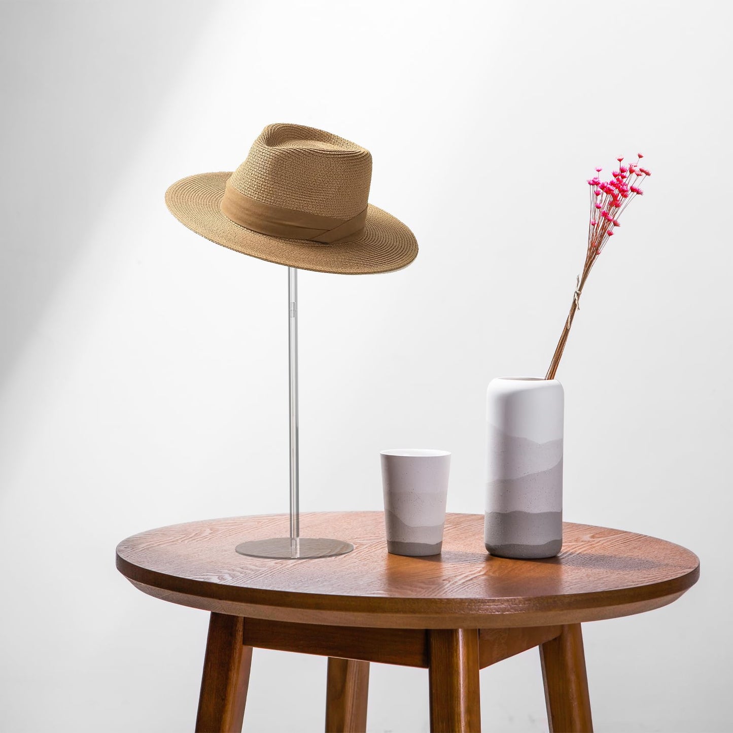 Estleys 8 Pcs Acrylic Hat Stand, 12" to 17" Clear Hat Stands, Wig Hat Display Rack, Adjustable Height Hat Holder, Round Acrylic Risers for Display Hat (8 pcs)