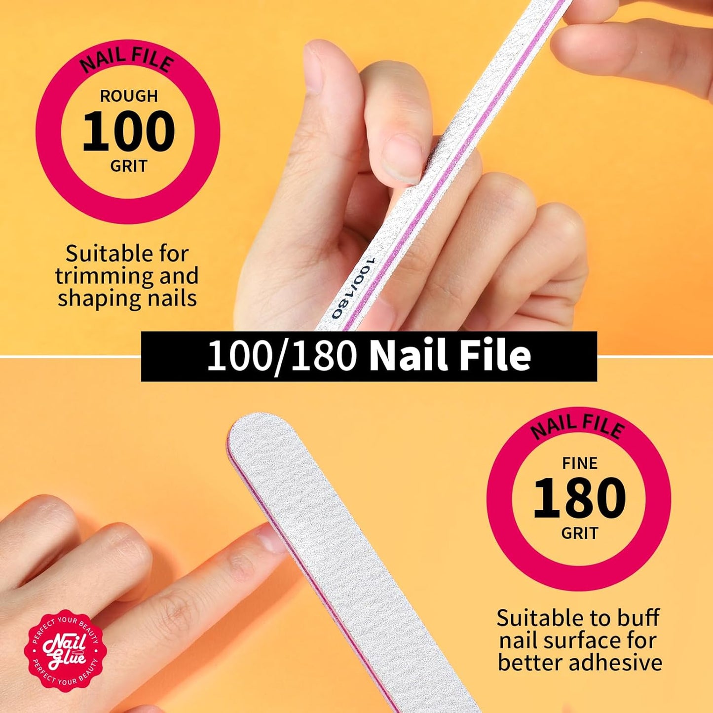 Teenitor Nail Glue for Press Ons, 3 Pack Best Nail Glue for Gel Tips with Nail Files, Super Strong Nail Glue for Broken Nail Brush on Nail Glue for Press on Nails