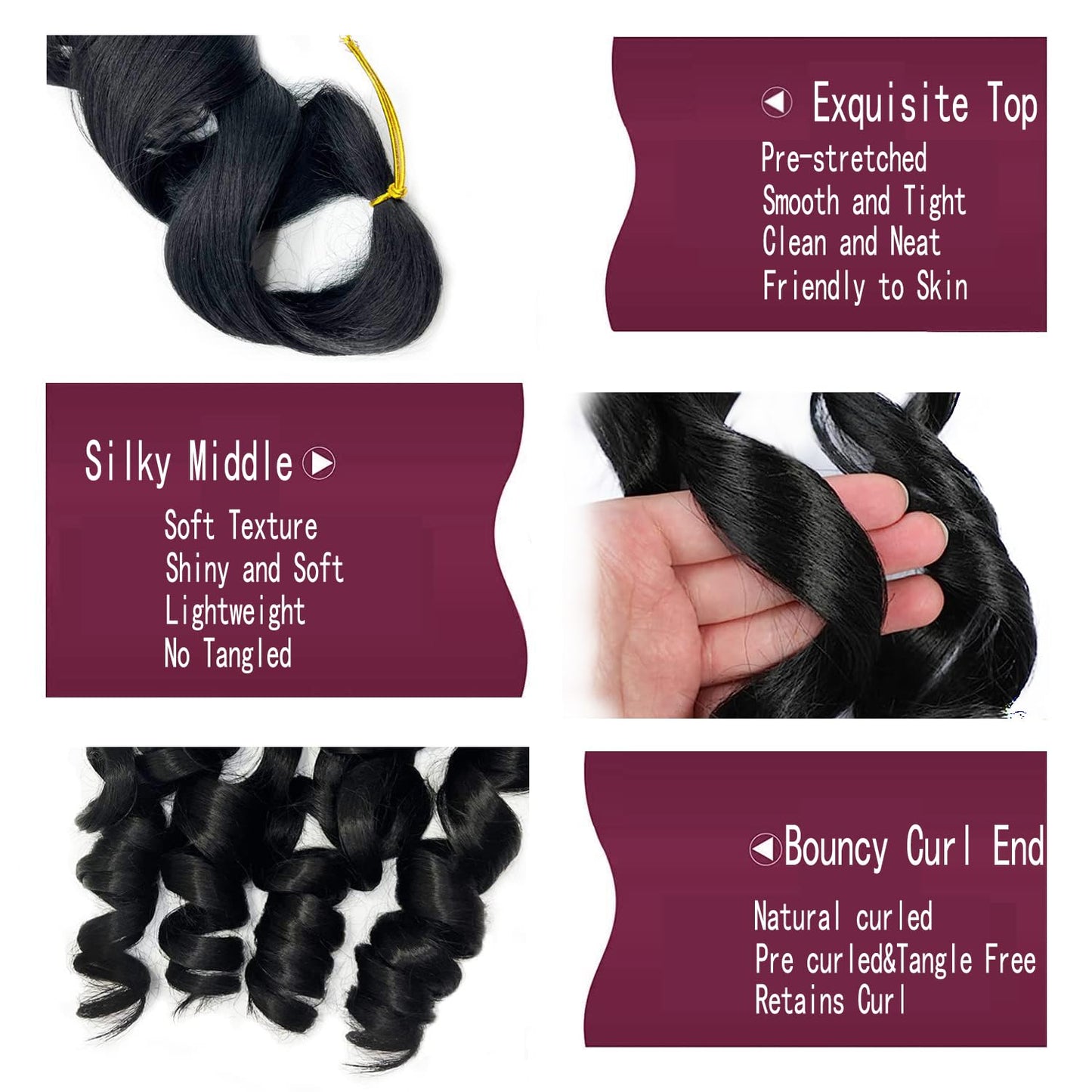 8 Packs French Braiding Hair - 24 Inch Loose Wave Spiral Crochet Hair for Black Women - Pre Stretched with Curly Ends (24 Inch, Burgundy)
