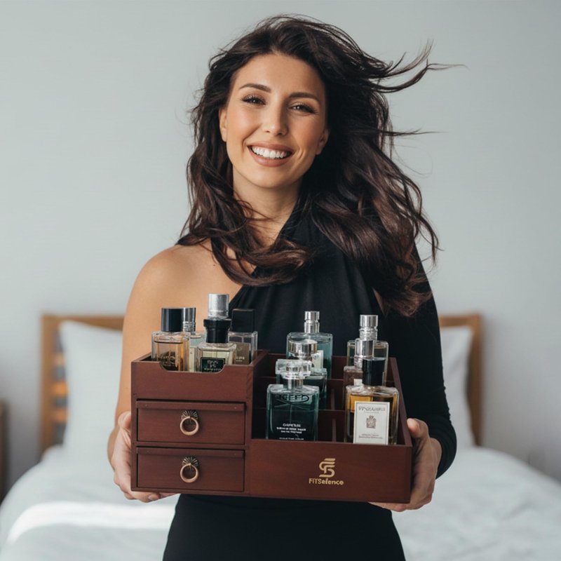 FITSELENCE Premium Wooden Cologne Organizer for Men - Perfume Organizer - Cologne Stand - Organizador de Perfumes - Cologne Shelf - Perfume Stand for Women - Black, Brown - Perfume Holder