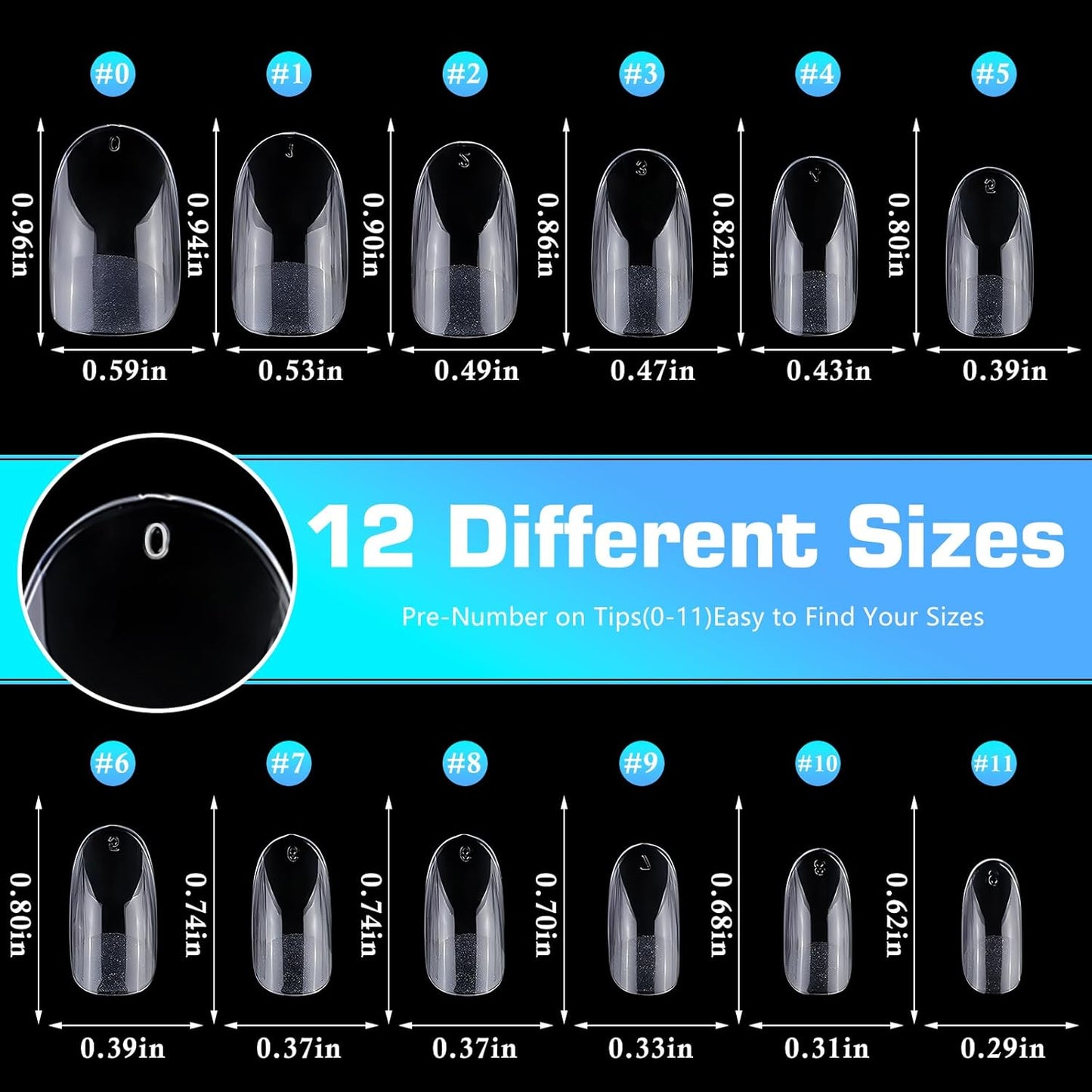 240pc Square Gel Nail Tips Medium Fake Nails for Press on Nails Clear Acrylic Nails Tips, 12 Size Full Cover Nail tips Square Soft Gel Nail Tips False Nails Extension Artificial Fingernails