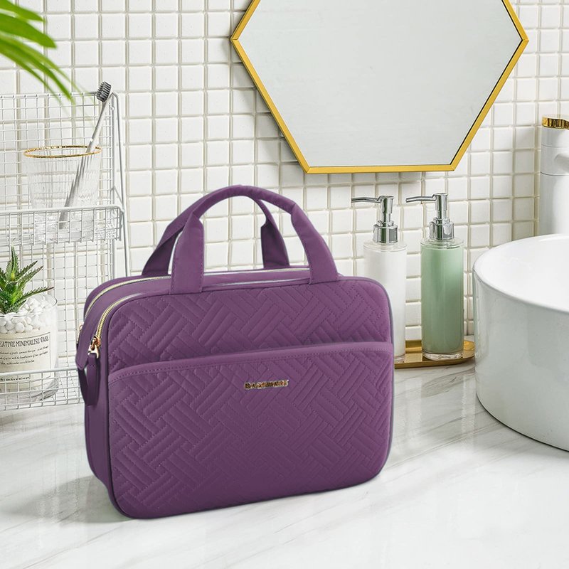 BAGSMART Large Toiletry Bag, Travel Makeup Organizer Water-resistant Makeup Cosmetic Bag Travel Bag for Accessories, Shampoo, Full Sized Container, Toiletries (Purple, Large)