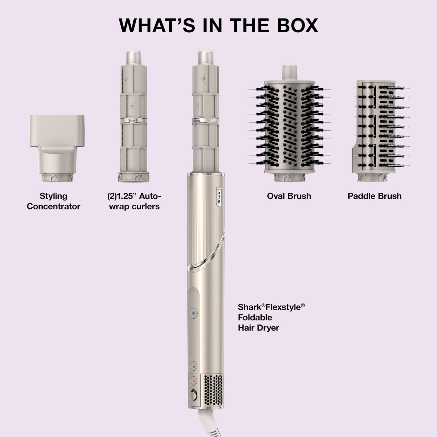 Shark FlexStyle | Air Multi-Styler & Drying System | Hair Dryer Brush for Blowouts with Coanda Auto- Wrap Curlers, Oval & Paddle Brush & Concentrator Attachment | Stone | HD430