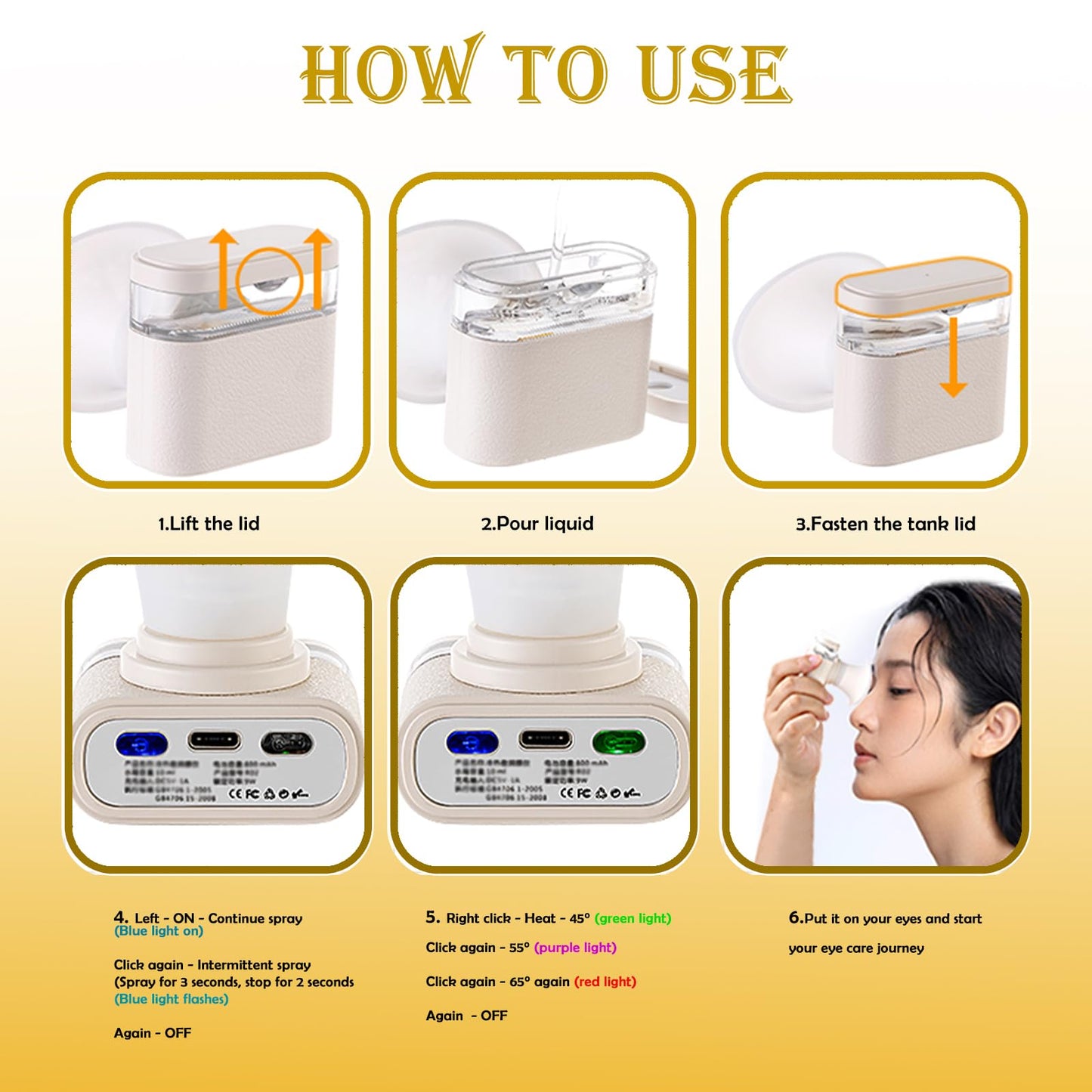 Johncase Relief Dry Eyes Spray Eye Heated Nano Mist Sprayer Portable Warm Compress Eyes Mister for Eyelid,Eye Skin SPA Eye Steam and Stye Mini Eye Drops Tool
