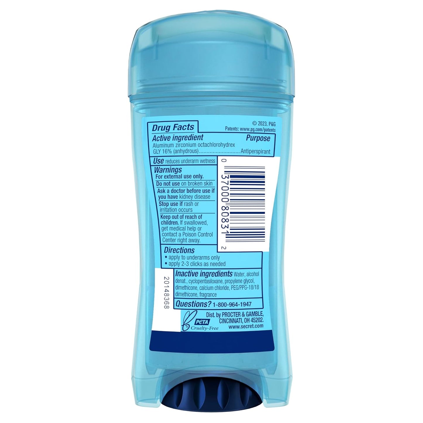 Secret Outlast Antiperspirant Deodorant for Women, 72hr Sweat & Odor Protection, PH Balancing Minerals, Clear Gel, Unscented, 2.6 oz