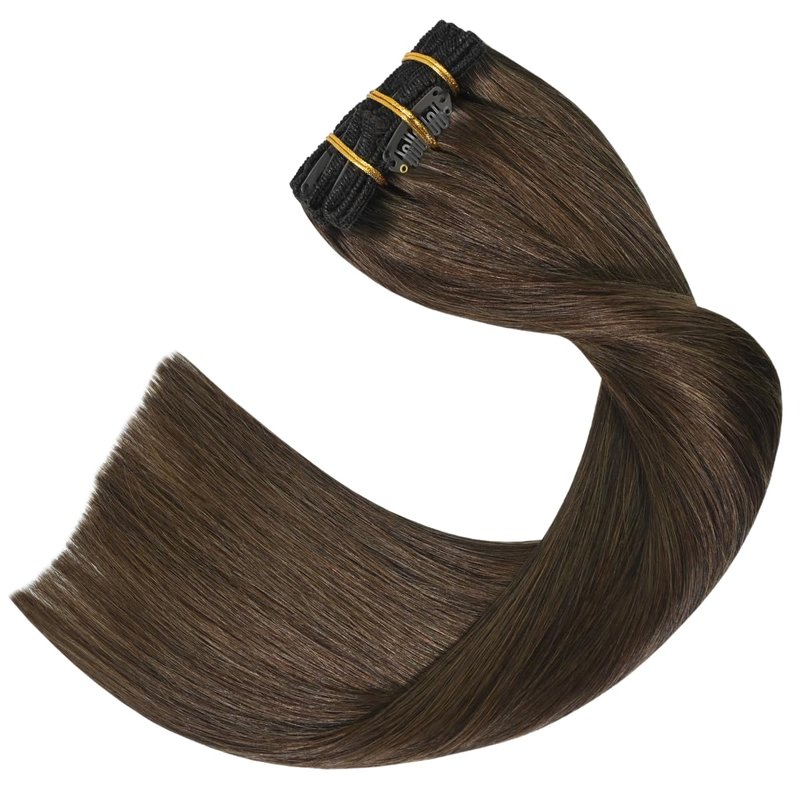 UGOTRAYS Medium Brown Hair Extensions Real Human Hair Clip ins for Women, 70g 7pcs 15inch,Soft & Natural Straight Double Weft for Women #4 Chocolate Brown Human Hair Extensions
