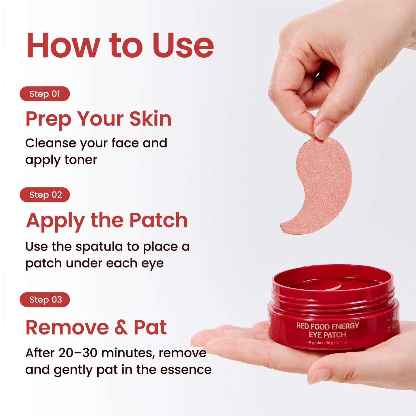 YADAH Red Food Energy Eye Patch 60 Pairs - Hydrogel Under Eye Mask with Pomegranate & Ginseng for Firming, Hydration & Puffiness Reduction.