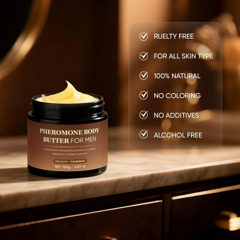 Pheromone Body Butter for Men - Deep Hydration Skin Cream with Shea & Cocoa Butter | Non-Greasy, Vegan Formula