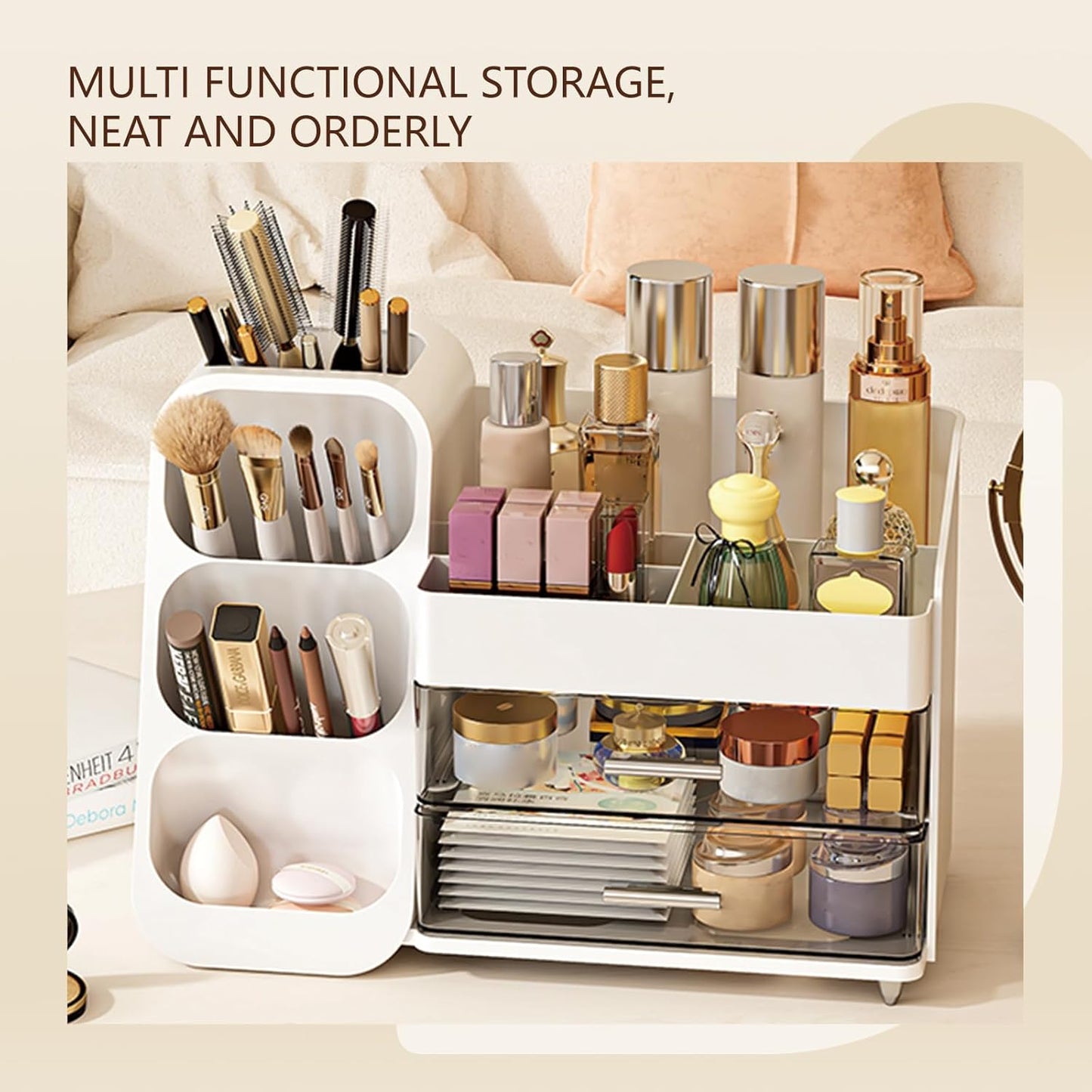 Makeup Organizer - Large Capacity Cosmetics Display Case with Drawers | White Beauty Storage Box