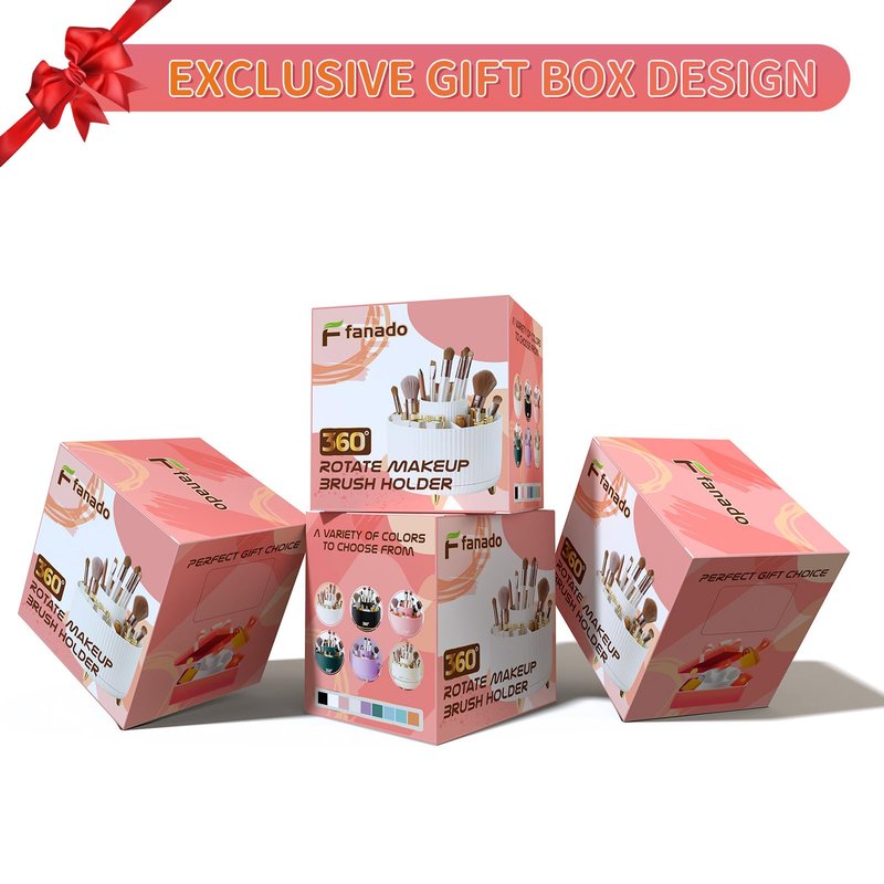 fanado Bling 360° Rotate Makeup Brush Holder Organizer, Makeup Organizers Countertop, Makeup organization and Skincare Storage for Vanity, Gift for Women Girls (Bling dz-White)