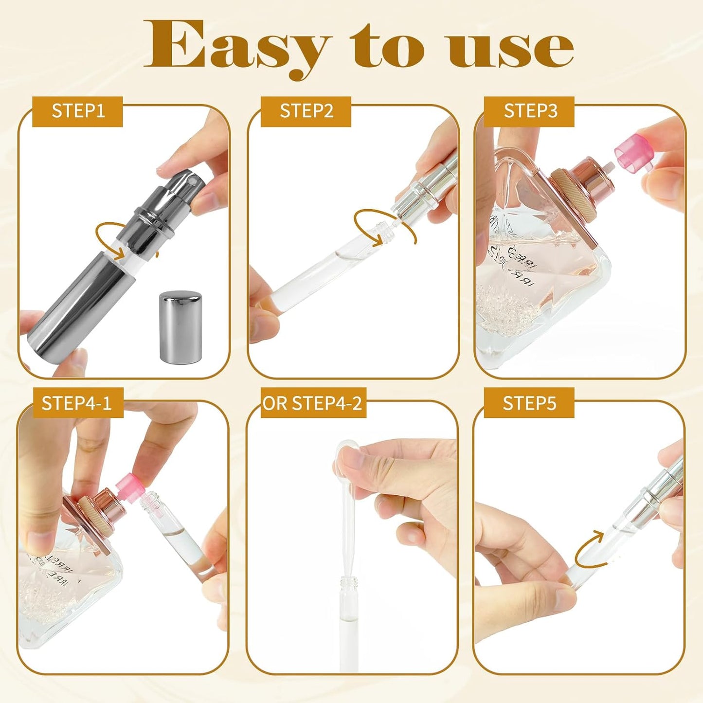 4pcs Mini Perfume Travel Bottle, Perfume Atomiser Refillable, 5ML Spray Bottles, Portable for Travel Holiday, Outdoor Activities and Business