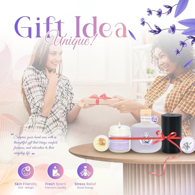 Luxury Spa Gift Basket for Women - Waterless Diffuser, Scented Candle, Bath Bombs | Perfect Birthday Gift for Mom, Wife, Girlfriend