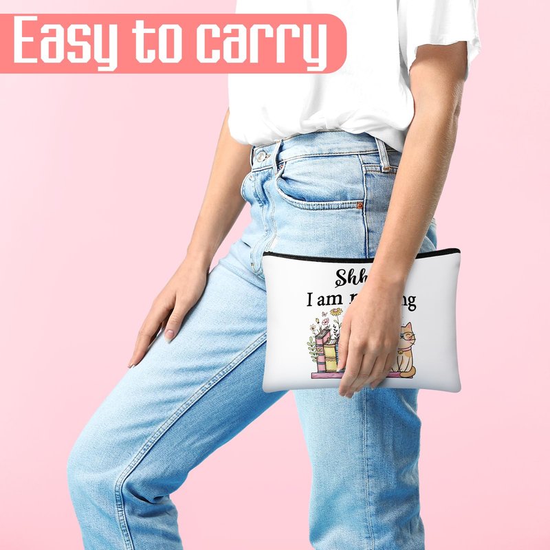 Cosblank 8 Pcs Book Club Gifts Book Lovers Makeup Bag Gifts for Women Cosmetic Bag with Zipper Pouch for Teen Adult Women Lovers Librarian Bookish Club Gifts(Book,Flower)